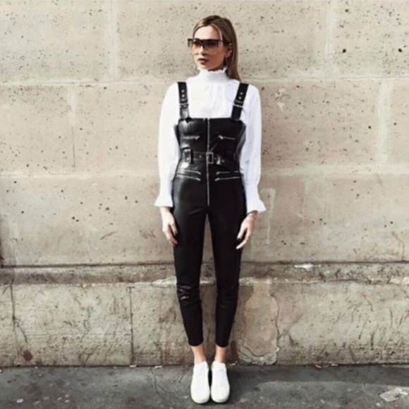 NWT WE WORE WHAT BLACK MOTO LEATHER OVERALLS - Picture 4 of 14